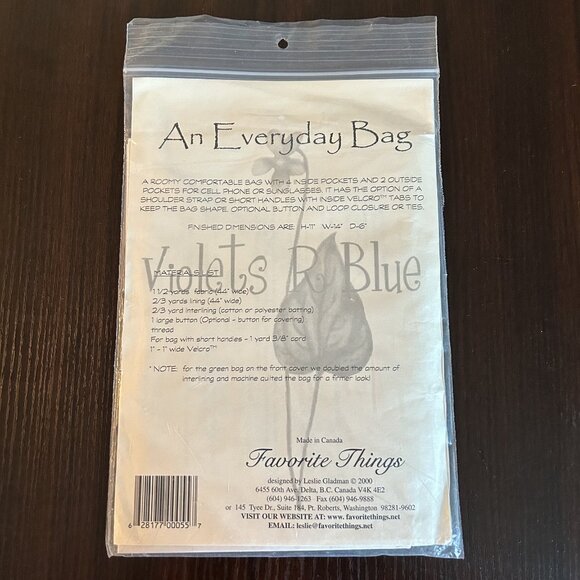 Favorite Things 055 “An Everyday Bag” (H-11”, W-14”, D-6”) Sewing Pattern Uncut - Picture 2 of 5